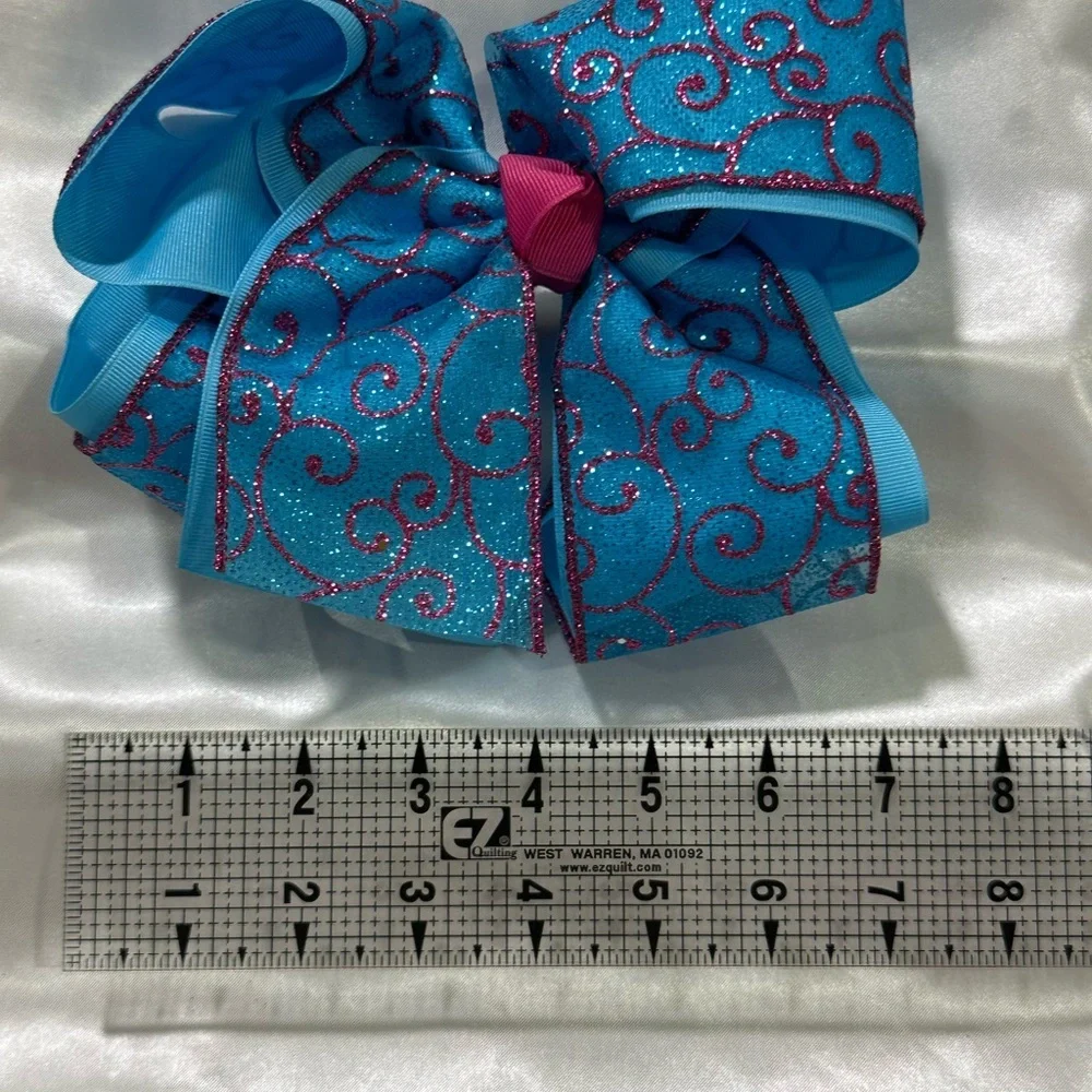 Sparkling Teal Mega Hair Bow with Pink Accent - bundle & save on shipping